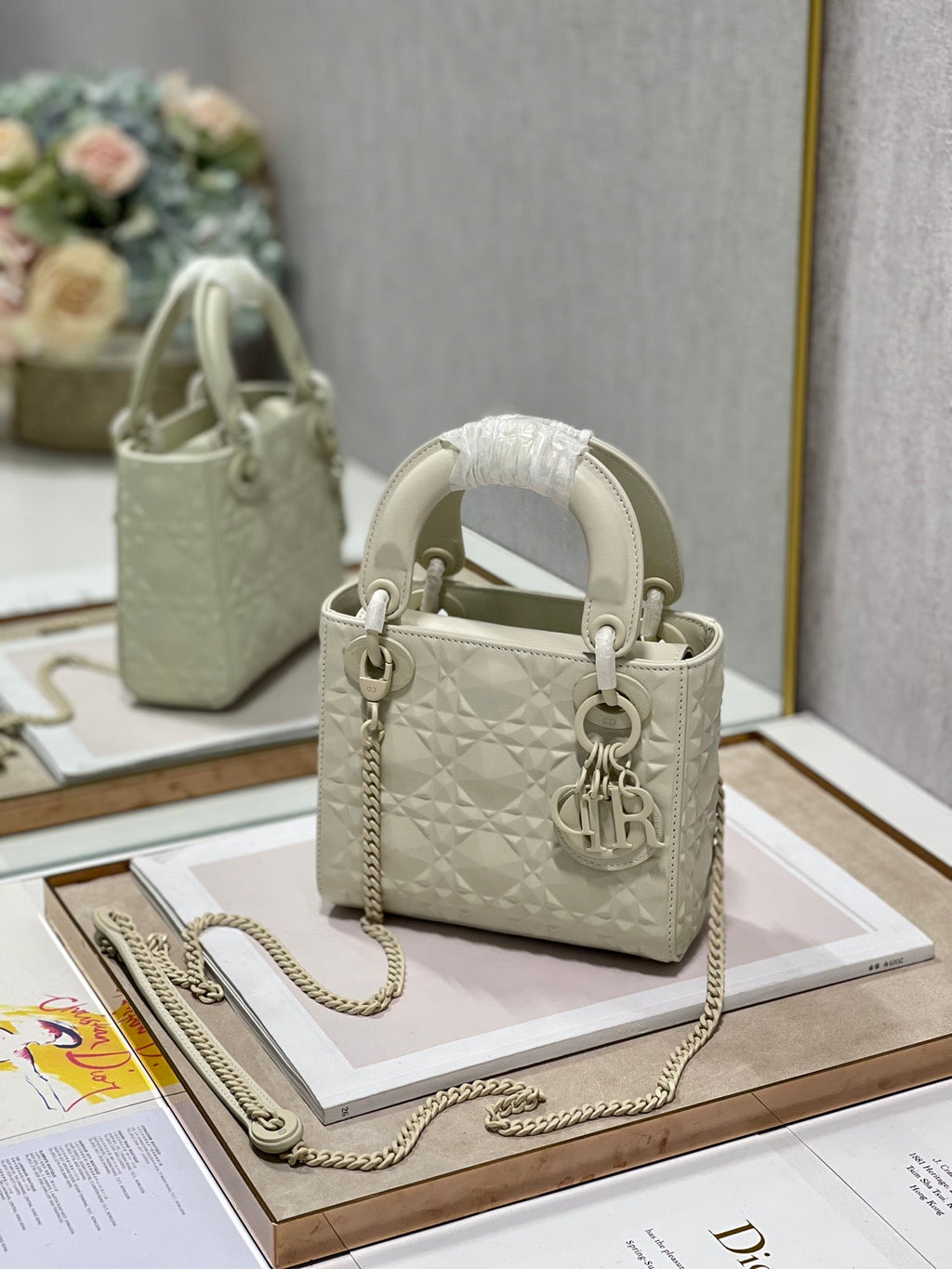 GLAMI Mini Lady Bag Latte Cannage with Beaded Motif, Beige, For Women WomenÃ¢â‚¬â„¢s Handbags, Crossbody Bags, 18cm CD M0505INEA_M030