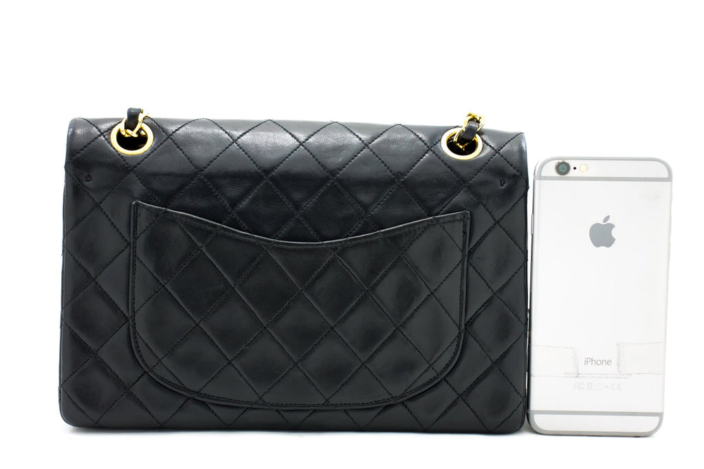 CHANEL 2.55 Double Flap Small Chain Shoulder Bag Black Lambskin h21