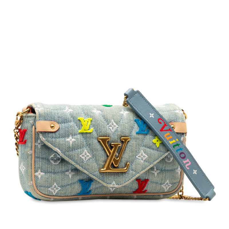 Louis Vuitton Monogram Denim New Wave Pochette  Chain Shoulder Bag M67531 Blue Multicolor Denim Leather  Louis Vuitton