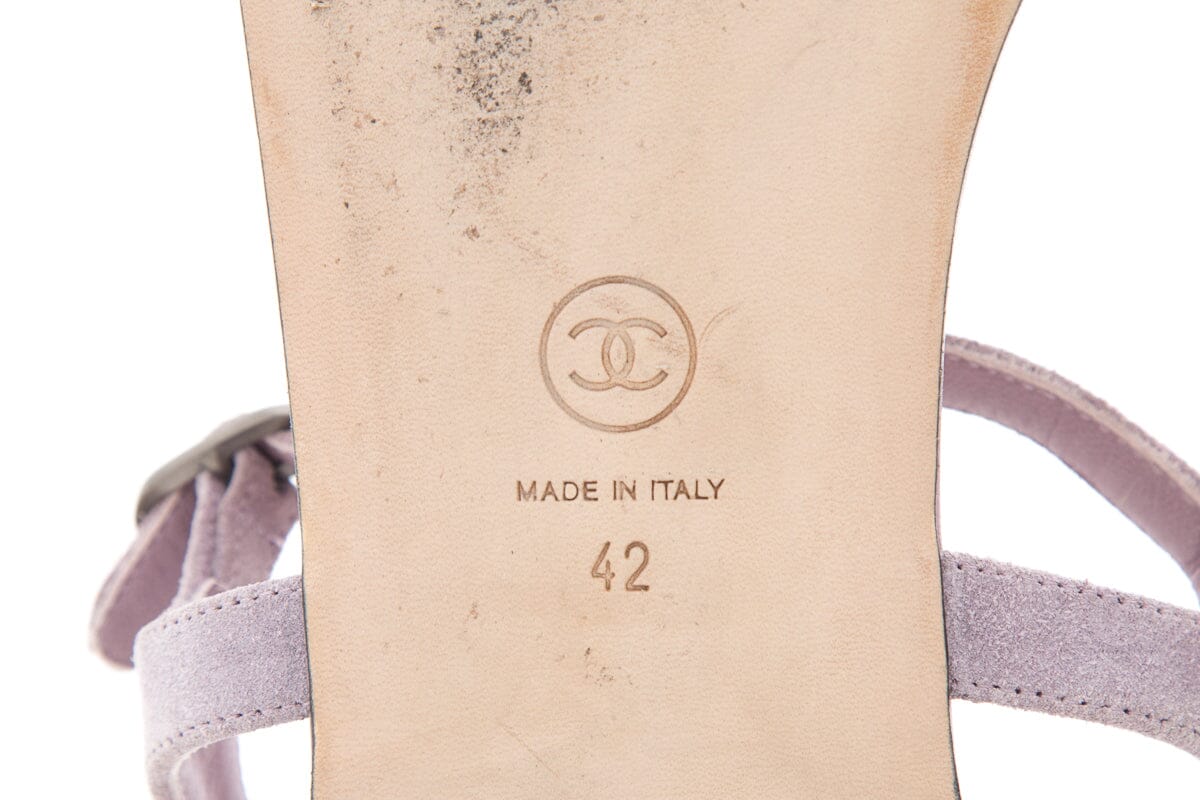 Chanel Purple Studded Suede Sandals SZ 42