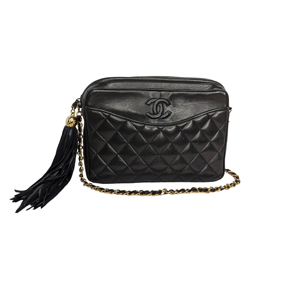 Chanel Vintage Quilted Lambskin CC Camera Tassel Bag
