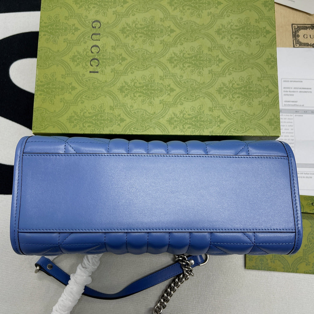 gg Marmont Medium Matelasse Tote Blue For Women, Women’s Bags 13.6in/34cm gg ‎‎675796 UM8BF 4340