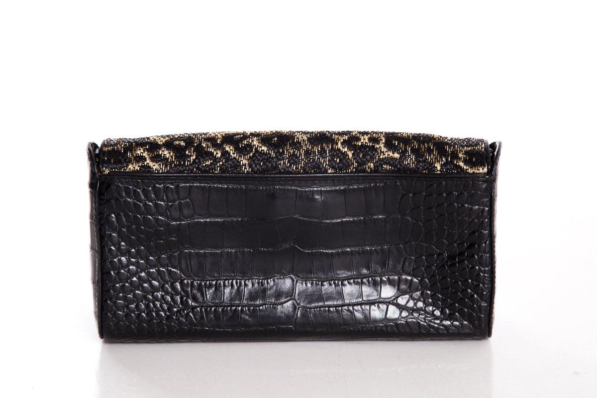 Dries Van Noten Black Croc Embossed Clutch