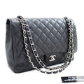 CHANEL Caviar Grained Calfskin Flap Chain Shoulder Bag Black 13" i90