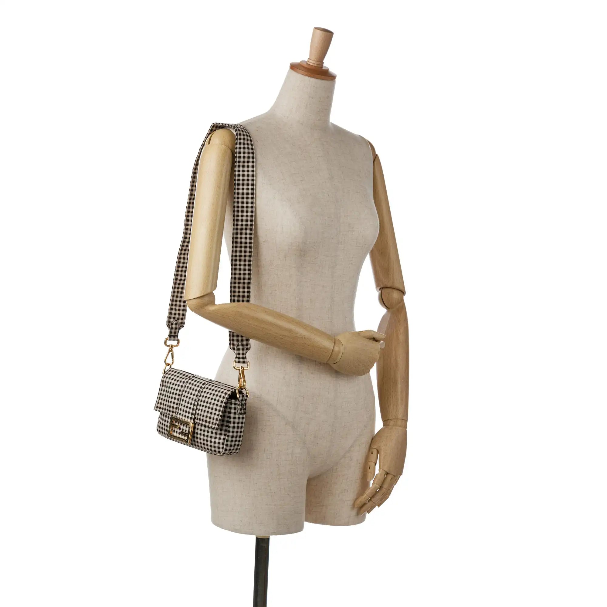 Fendi Joshua Vides Convertible Baguette White Black Checked Canvas