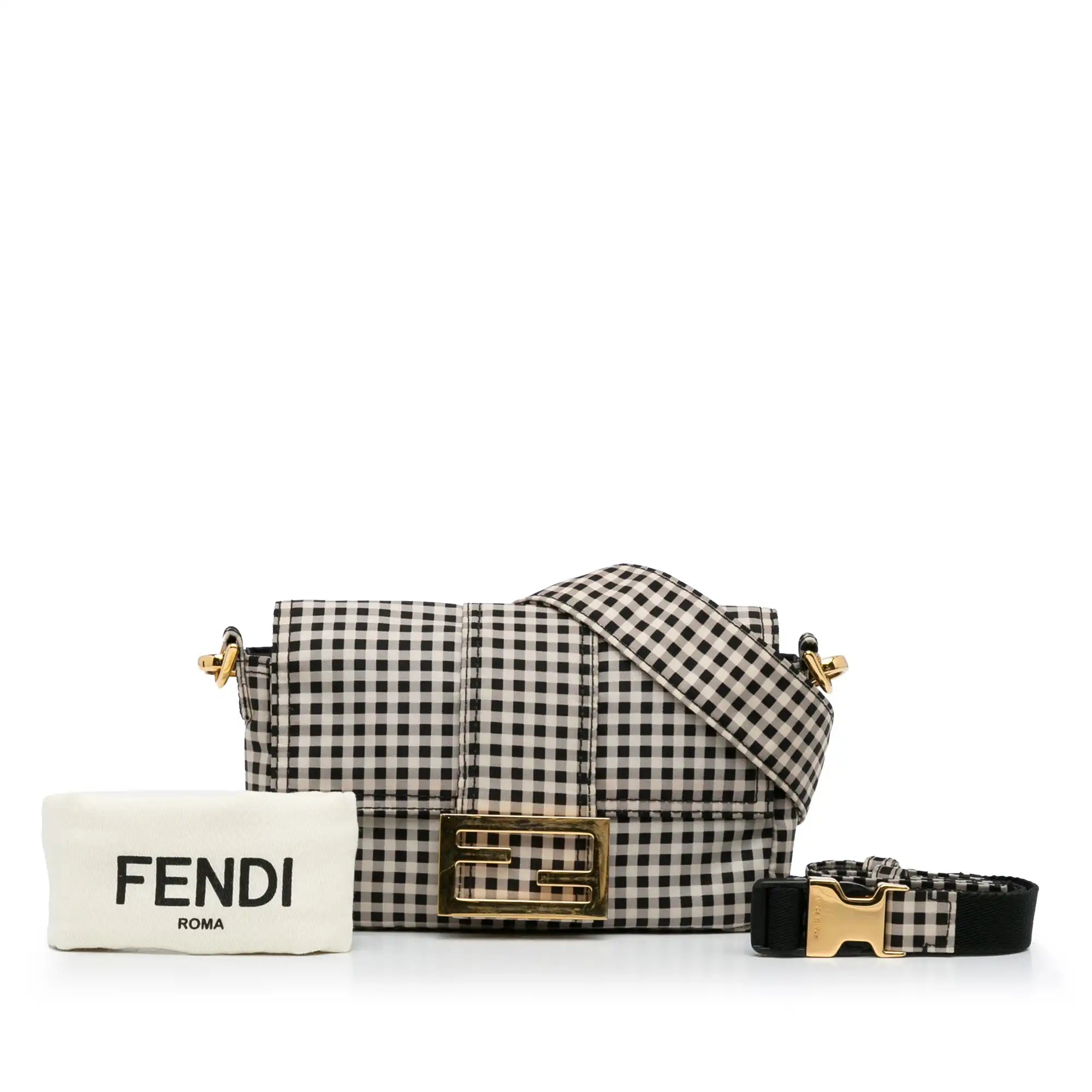 Fendi Joshua Vides Convertible Baguette White Black Checked Canvas