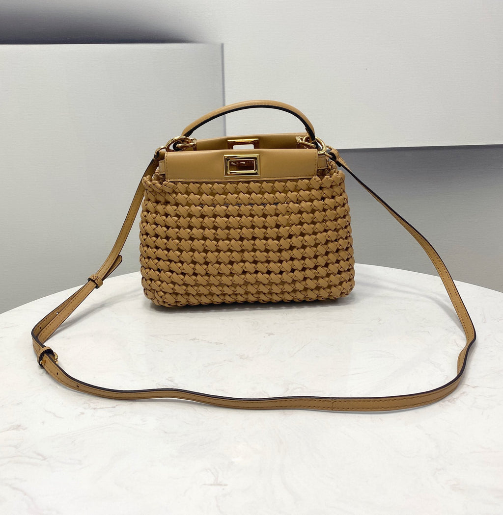 FI GlamI Mini Light Brown Braided Bag For Woman 18cm/7in