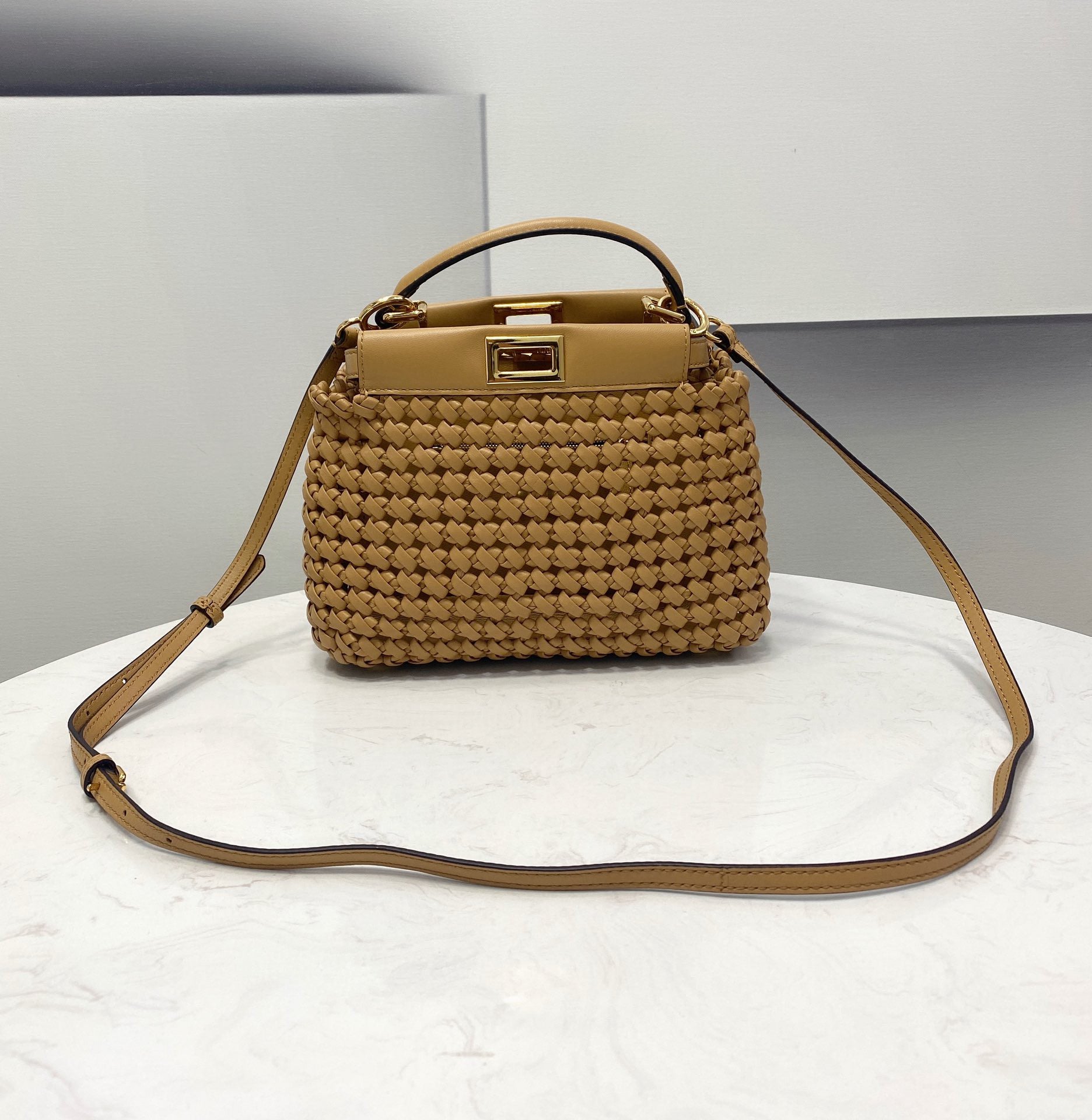 FI GlamI Mini Light Brown Braided Bag For Woman 18cm/7in