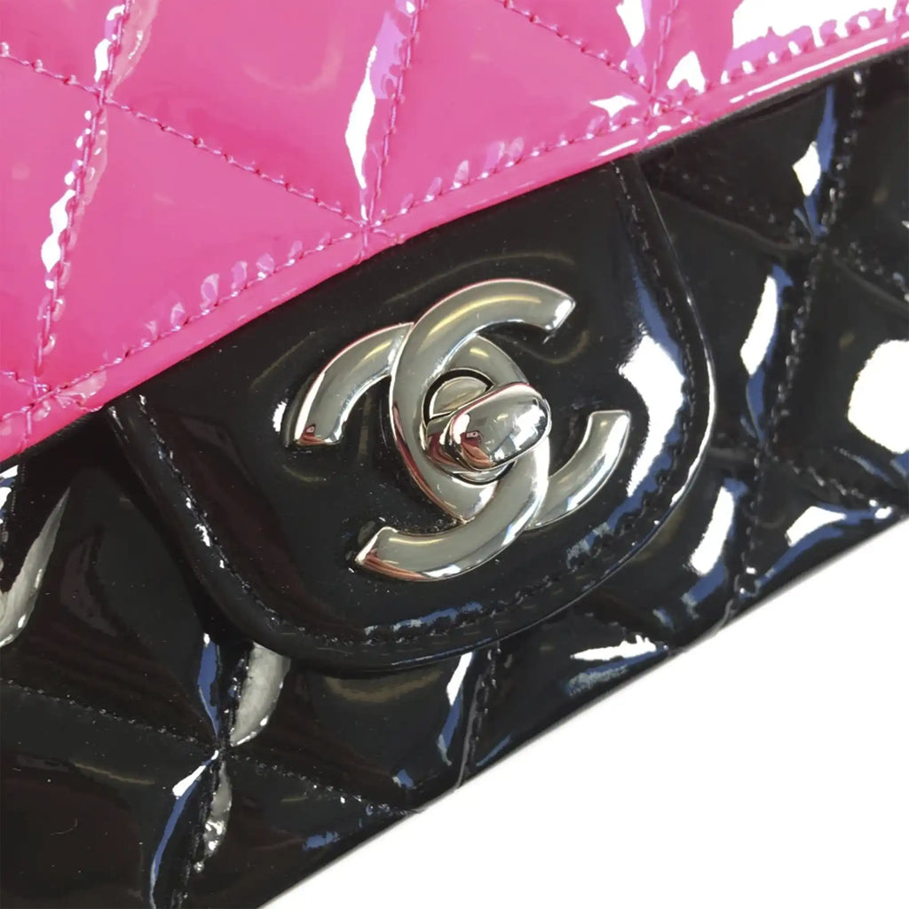 Chanel Rectangular Flap Mini Bicolor Patent Leather Silver