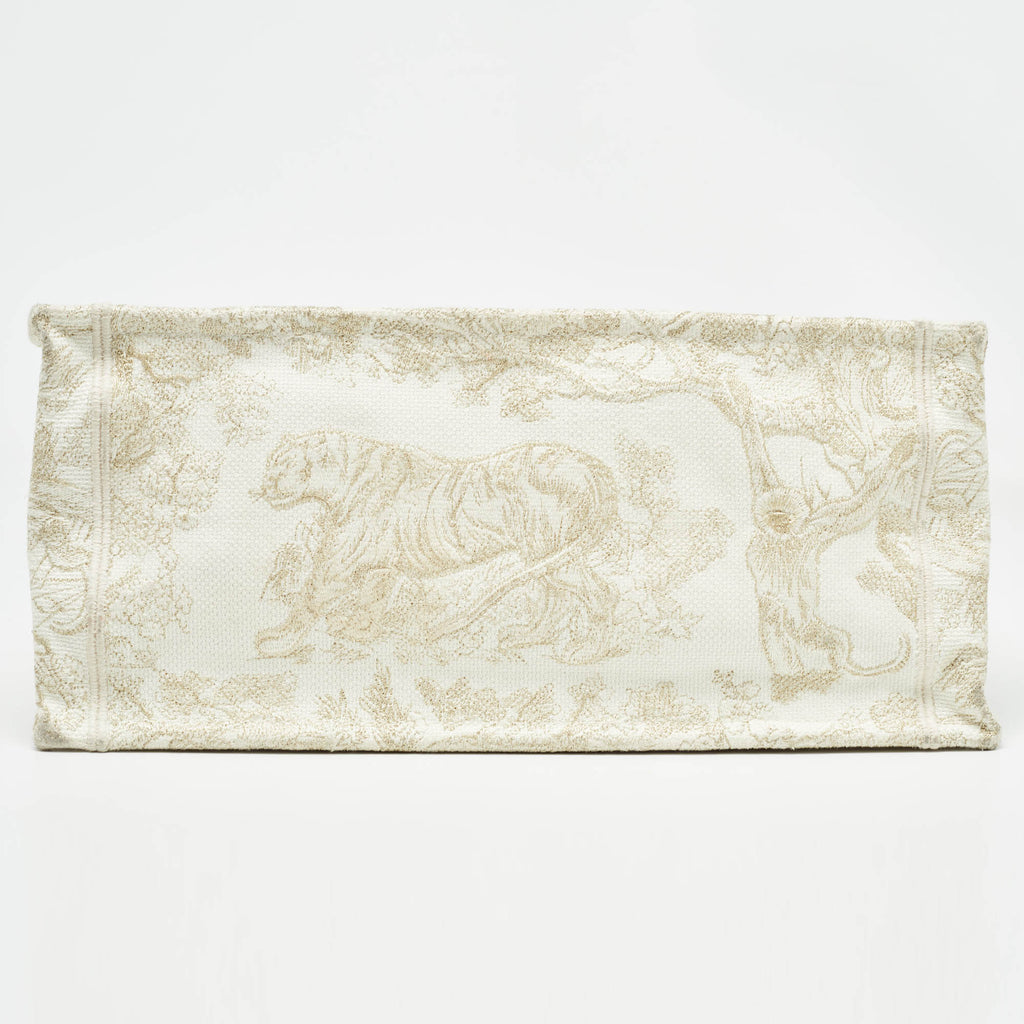 Dior /white Toile De Jouy Embroidered Canvas Medium Book Tote
