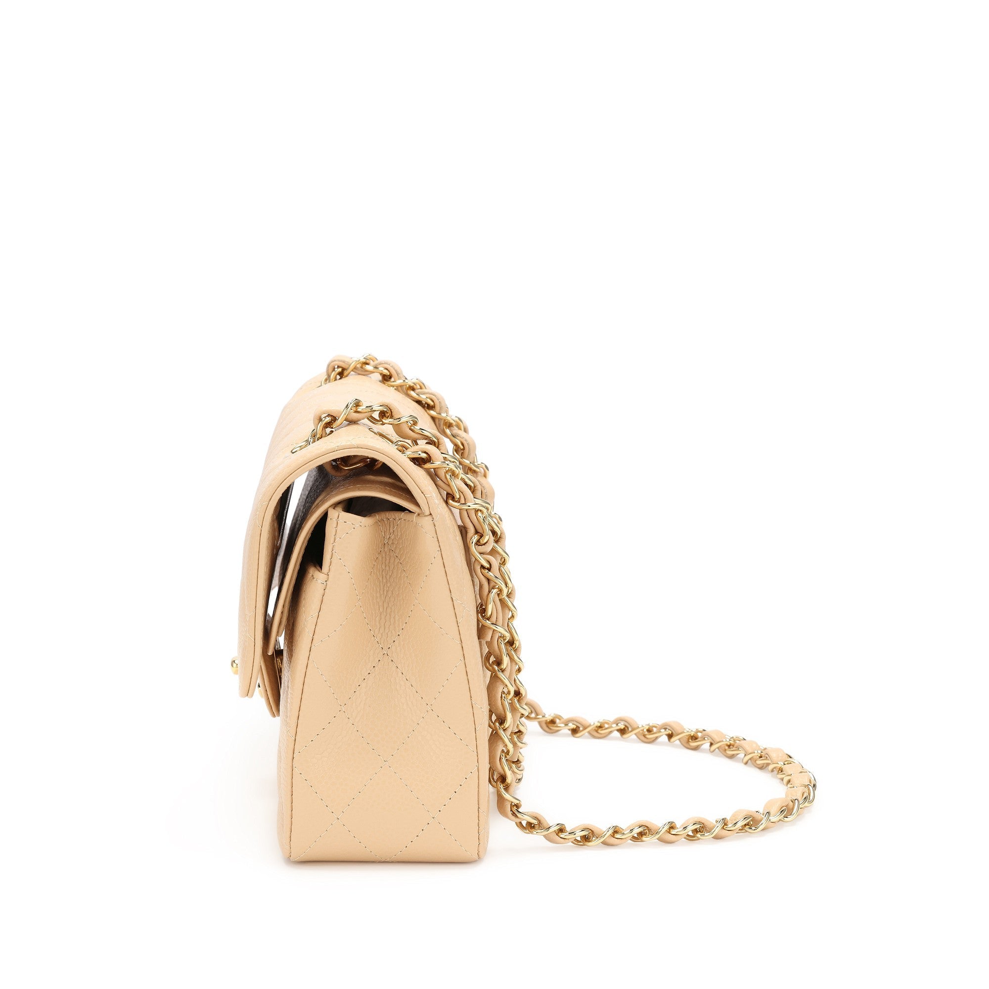 Chanel Beige Clair Quilted Caviar Small Classic Double Flap Gold Hardware, 2021
