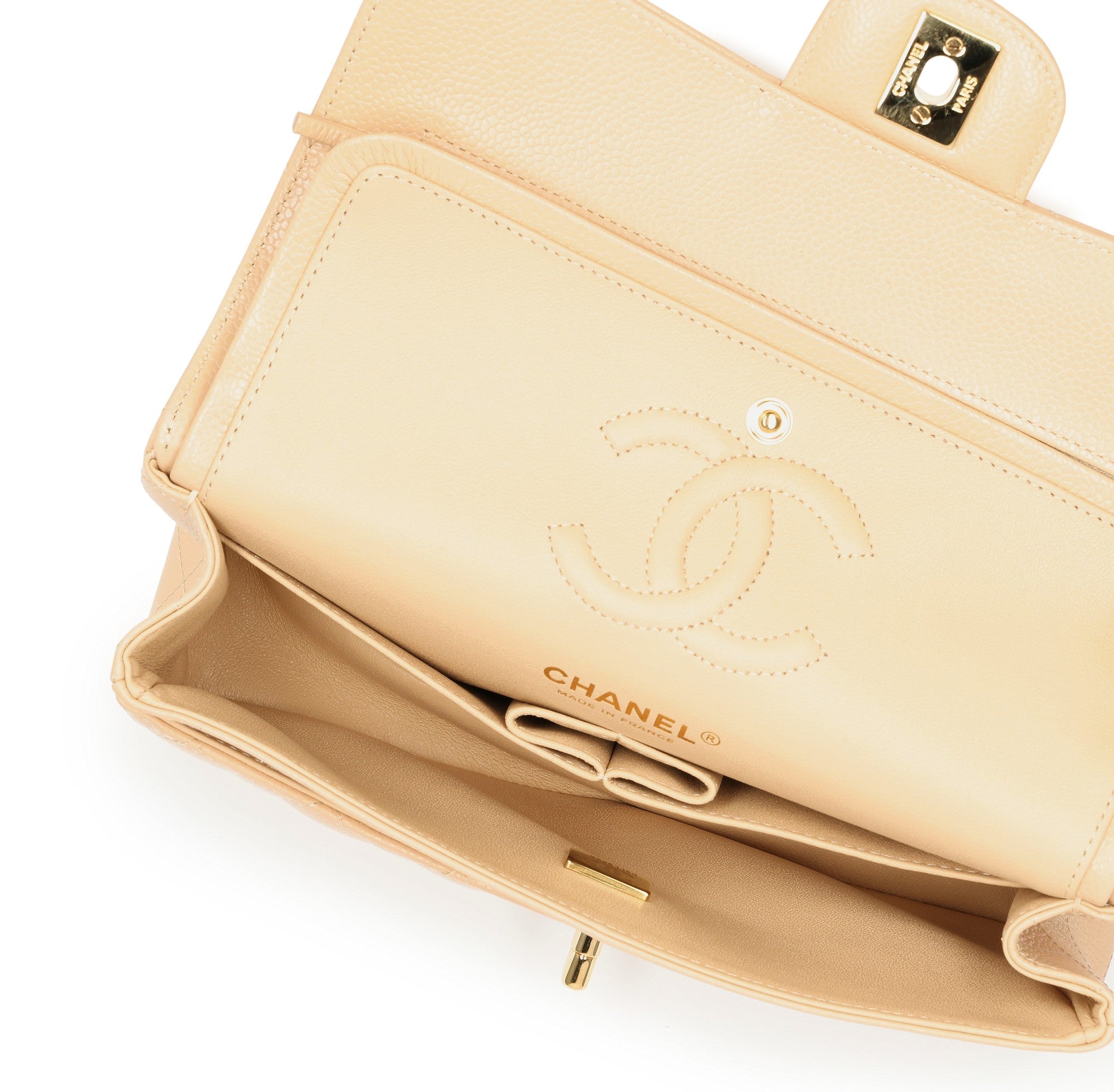 Chanel Beige Clair Quilted Caviar Small Classic Double Flap Gold Hardware, 2021