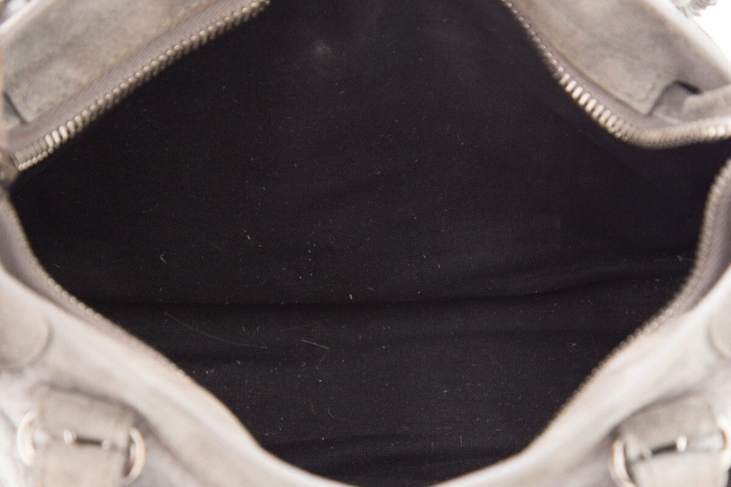 Balenciaga Grey Shearling & Suede Motocross Handbag