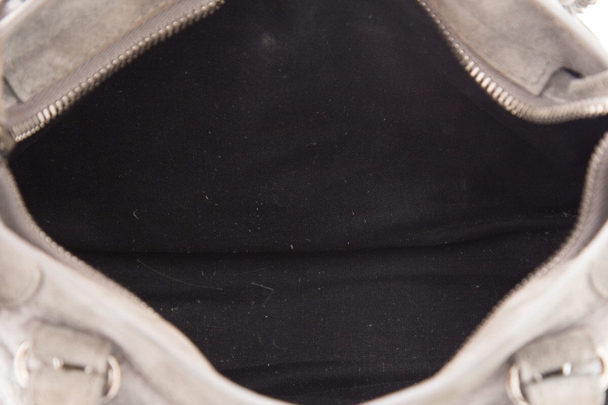 Balenciaga Grey Shearling & Suede Motocross Handbag