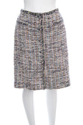 Chanel Multicolor Tweed Button Down Skirt SZ 40