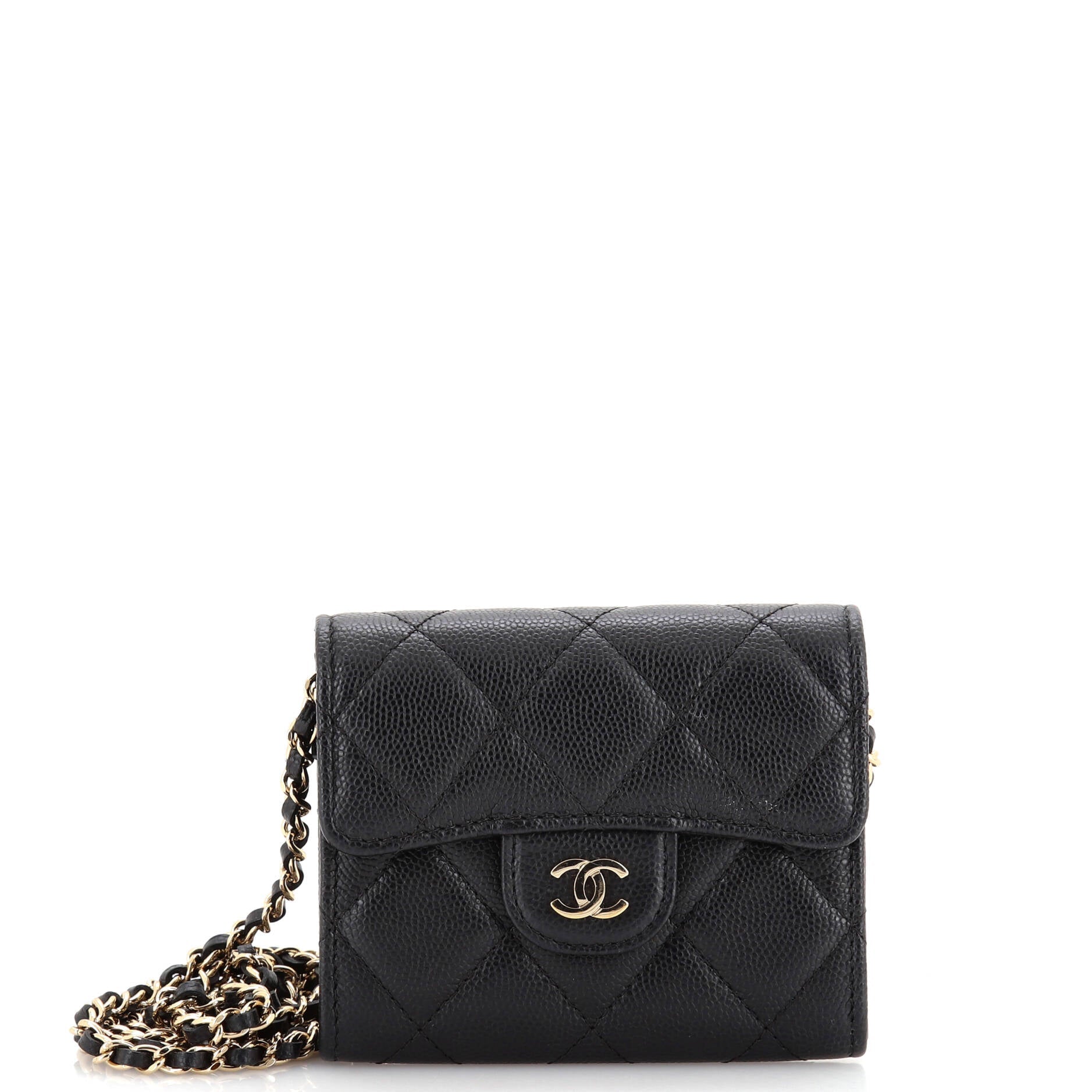 CHANEL Classic Zip Around Card Holder on Chain Quilted Caviar Mini