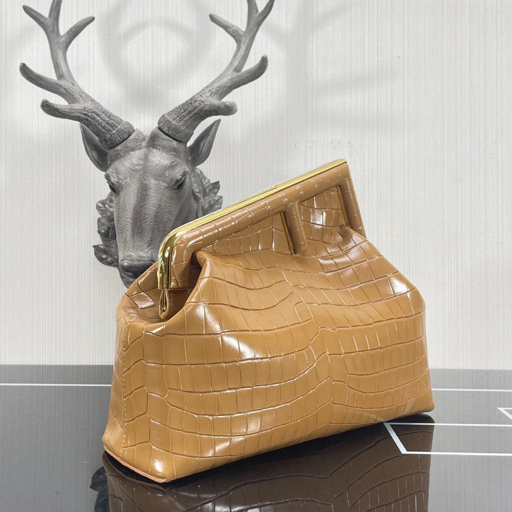 FI First MeGLAMIum Brown CrocoGLAMIle Bag For Woman 32.5cm/13in