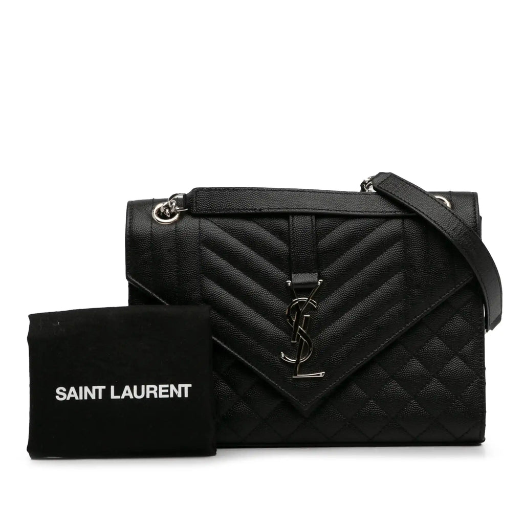 Yves Saint Laurent Triquilt Envelope Medium Black Leather