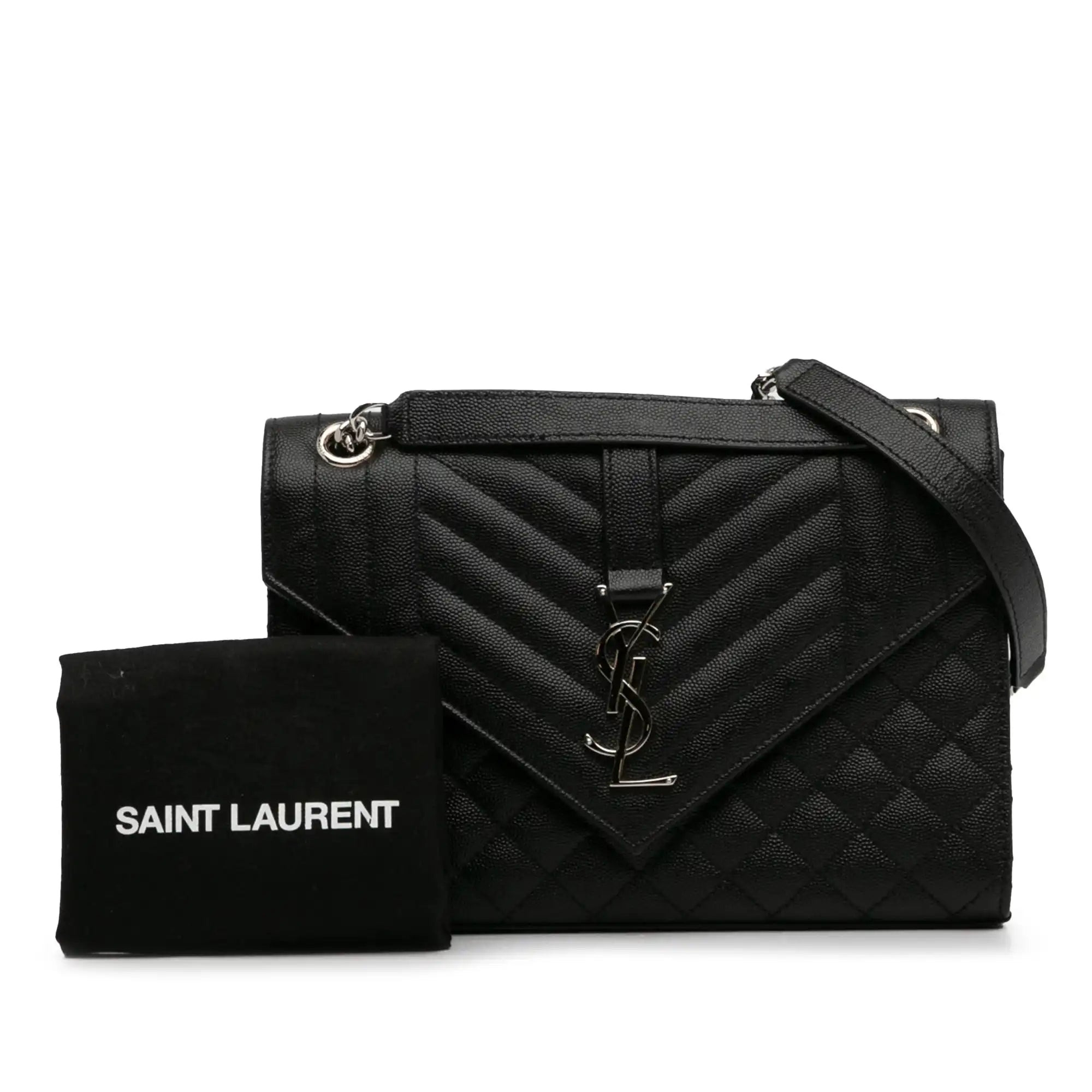 Yves Saint Laurent Triquilt Envelope Medium Black Leather