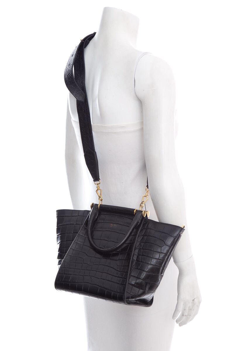 Max Mara Black Croc Embossed Handbag