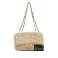 Chanel Single Flap Medium Brown Crochet Raffia Gold