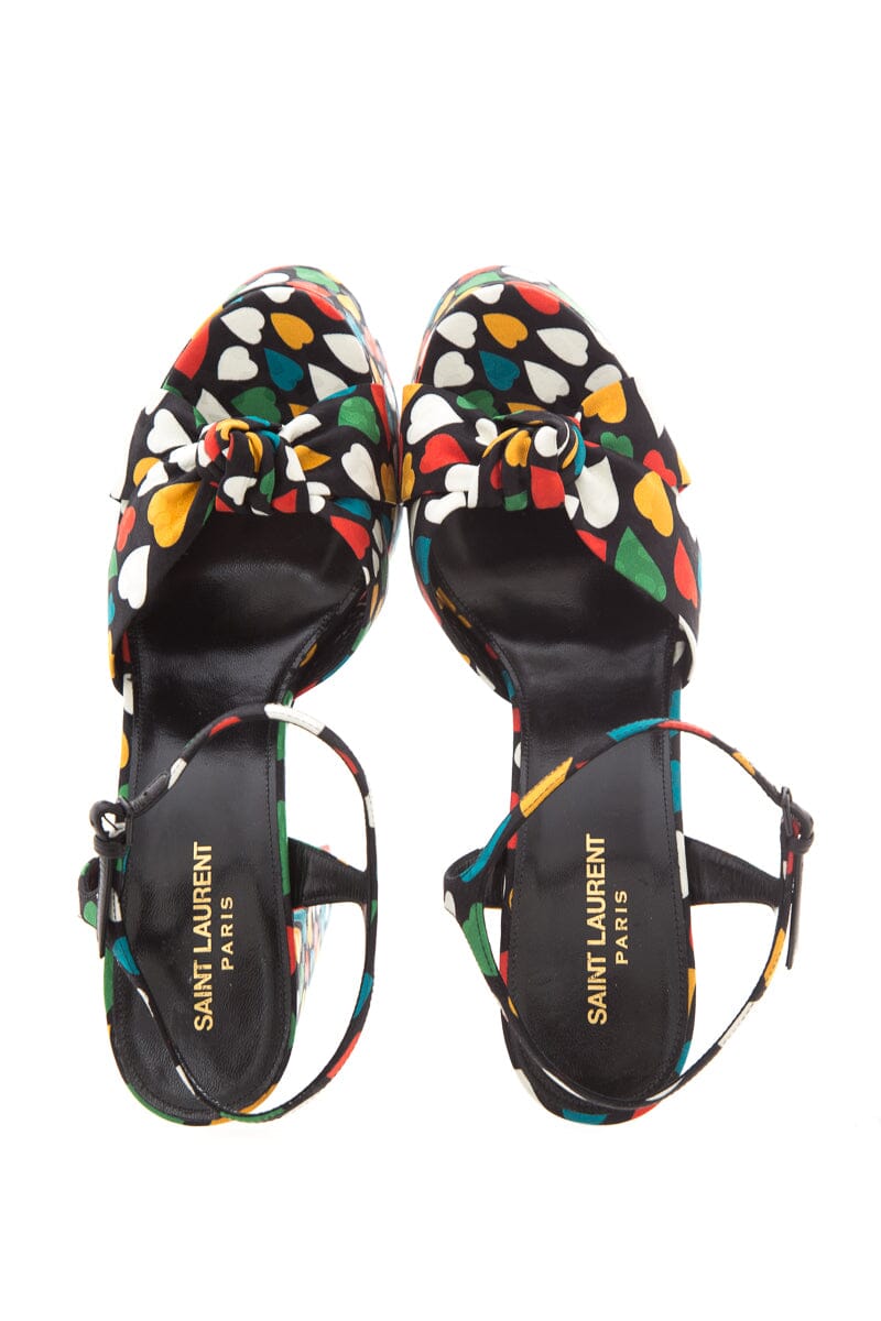 Saint Laurent Multi Heart Print  Platform Heels SZ 41