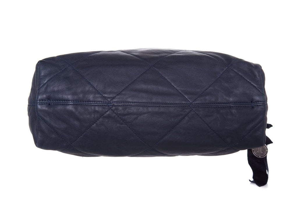 Lanvin Navy Lambksin Leather Quilted Tote