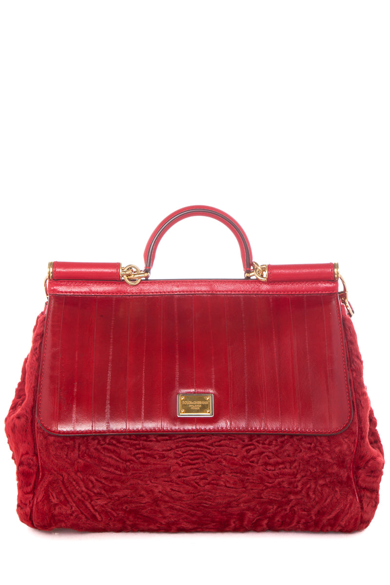 Dolce & Gabbana Red Fur & Leather Shoulder Bag