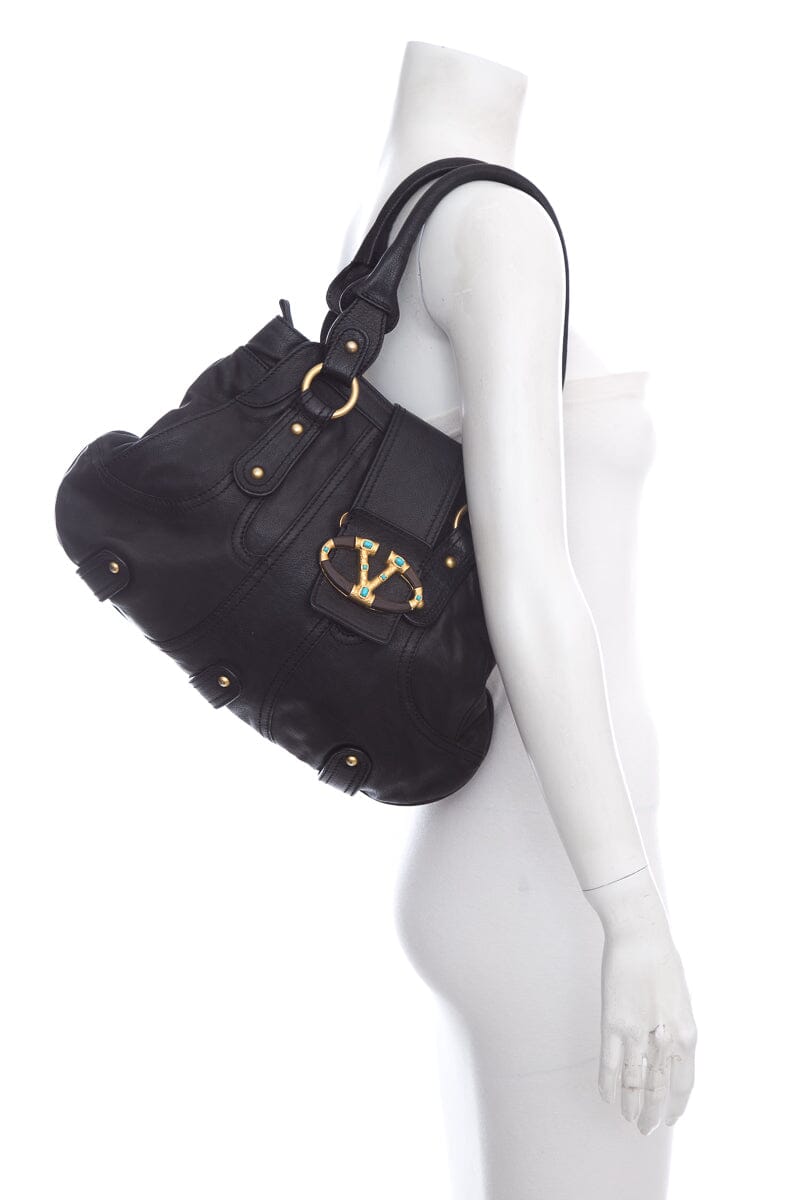 Valentino Black Vlogo Leather Handbag