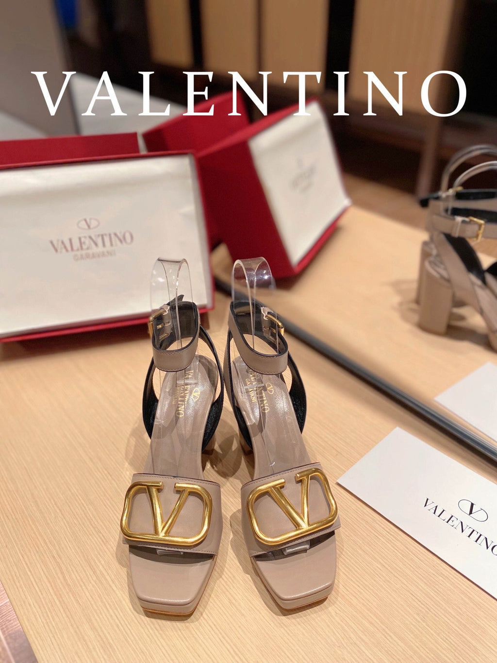 Valentino Garavani Strap Heeled Sandals With V Logo Signature EmbellisGLAMIent Beige For Women