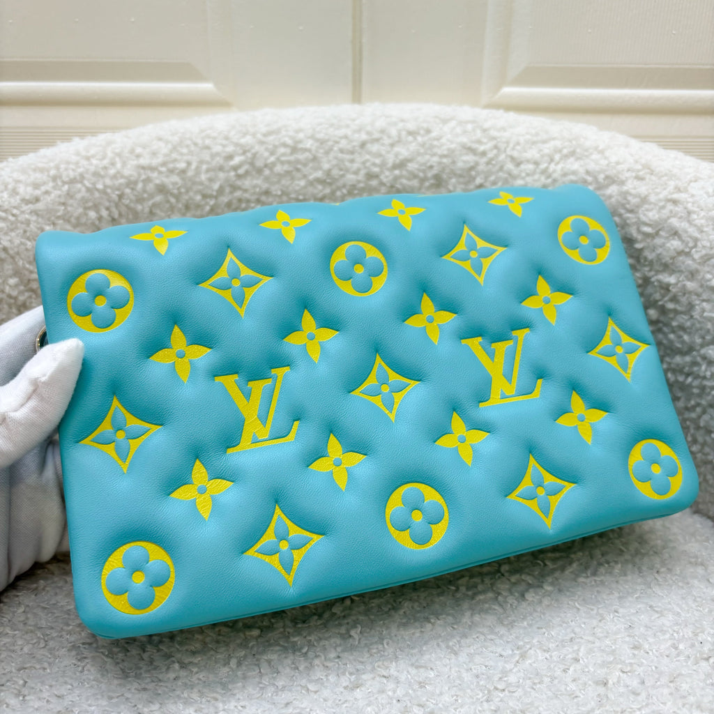 LV Pochette Coussin in Yellow / Cyan Monogram Embossed Lambskin and GHW