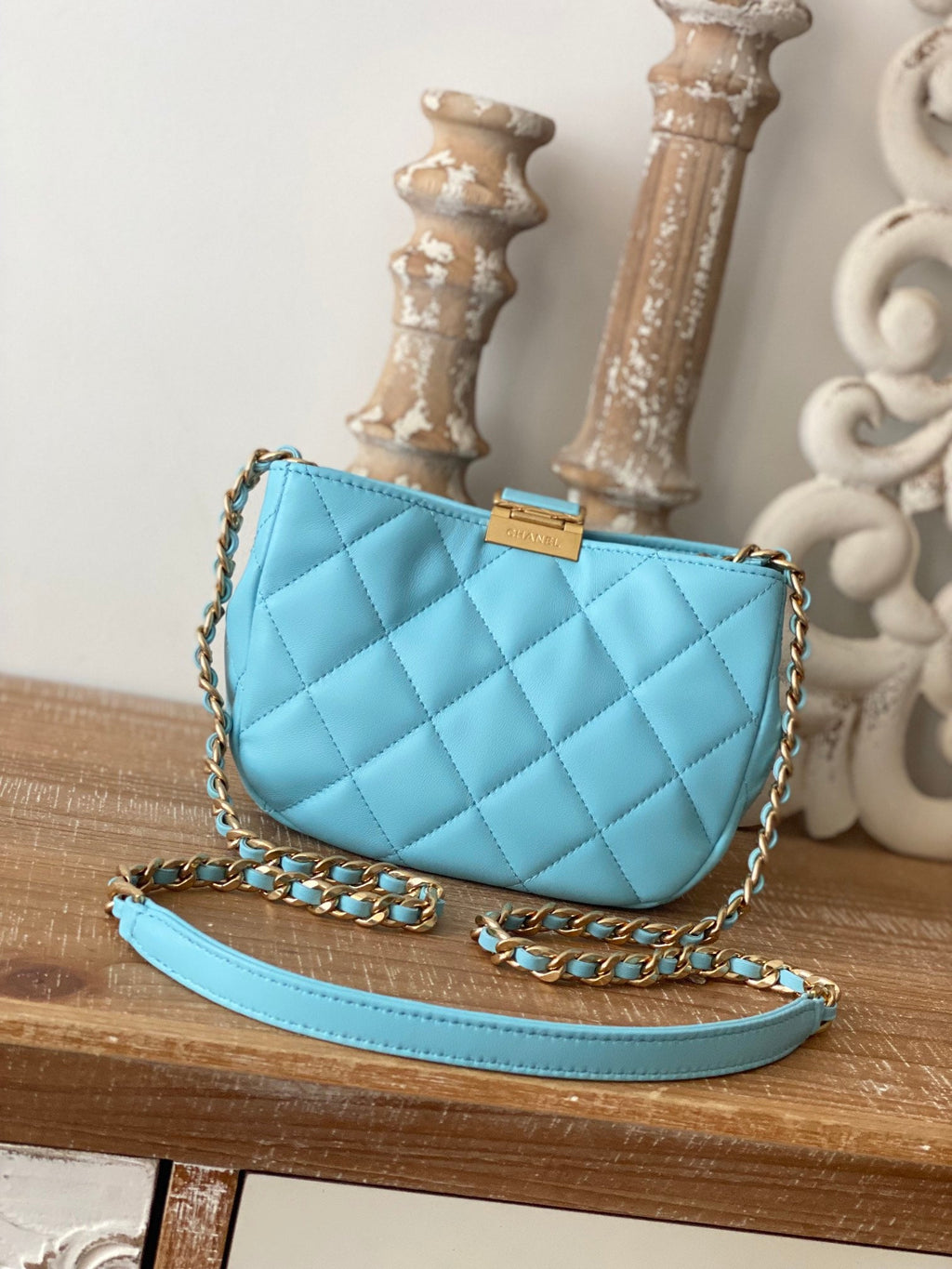 CHLSmall Hobo Bag Gold Hardware Blue For Women, Women’s Handbags, Shoulder Bags 7.5in/19cm