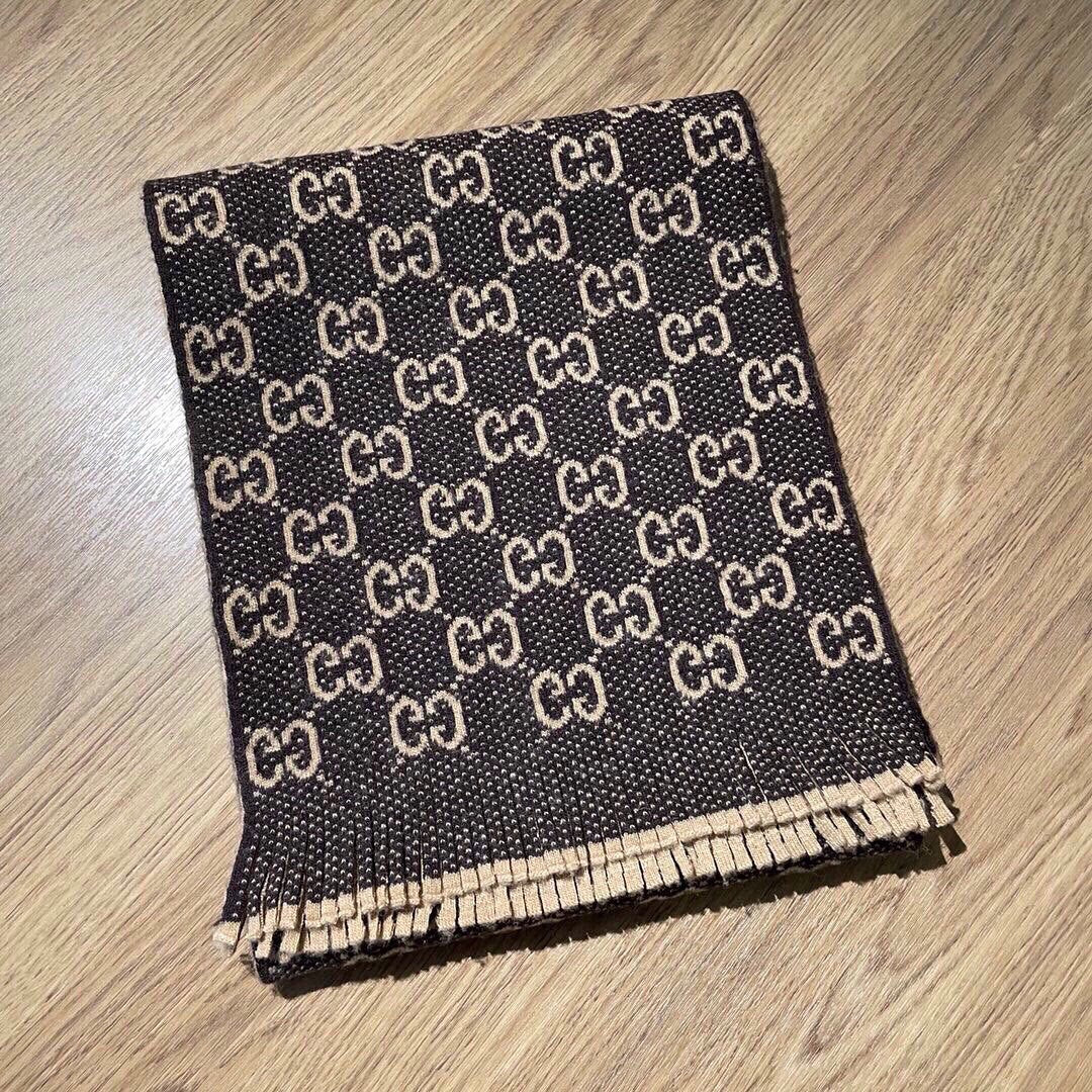 CLTH313 GG Jacquard Knit Scarf with Tassels / 13.4"W X 76.4"L