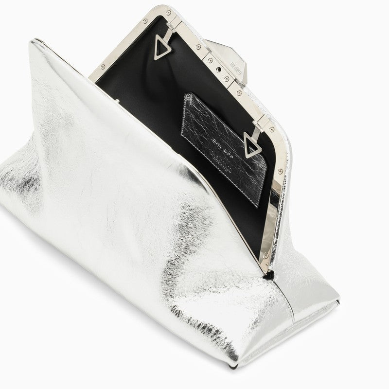 The Attico Day Off Silver Leather Clutch Bag Women