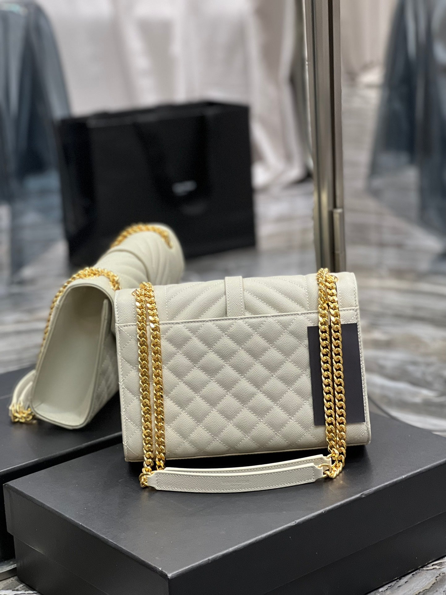YSSL Envelope Medium Chain Bag White For Women, Women’s Bags 9.4in/24cm YSL