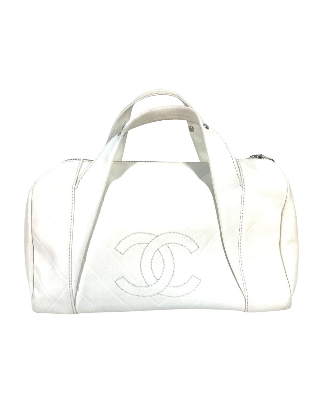 Chanel Quilted Bowling Bag White Leather