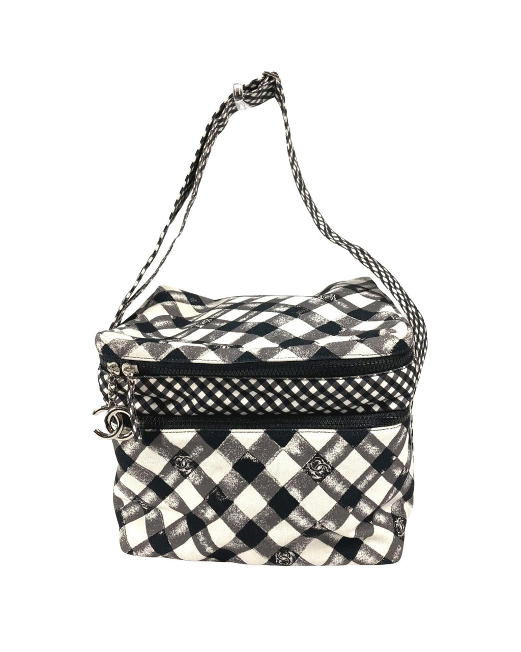 Chanel Gingham Crossbody Bag Black and White