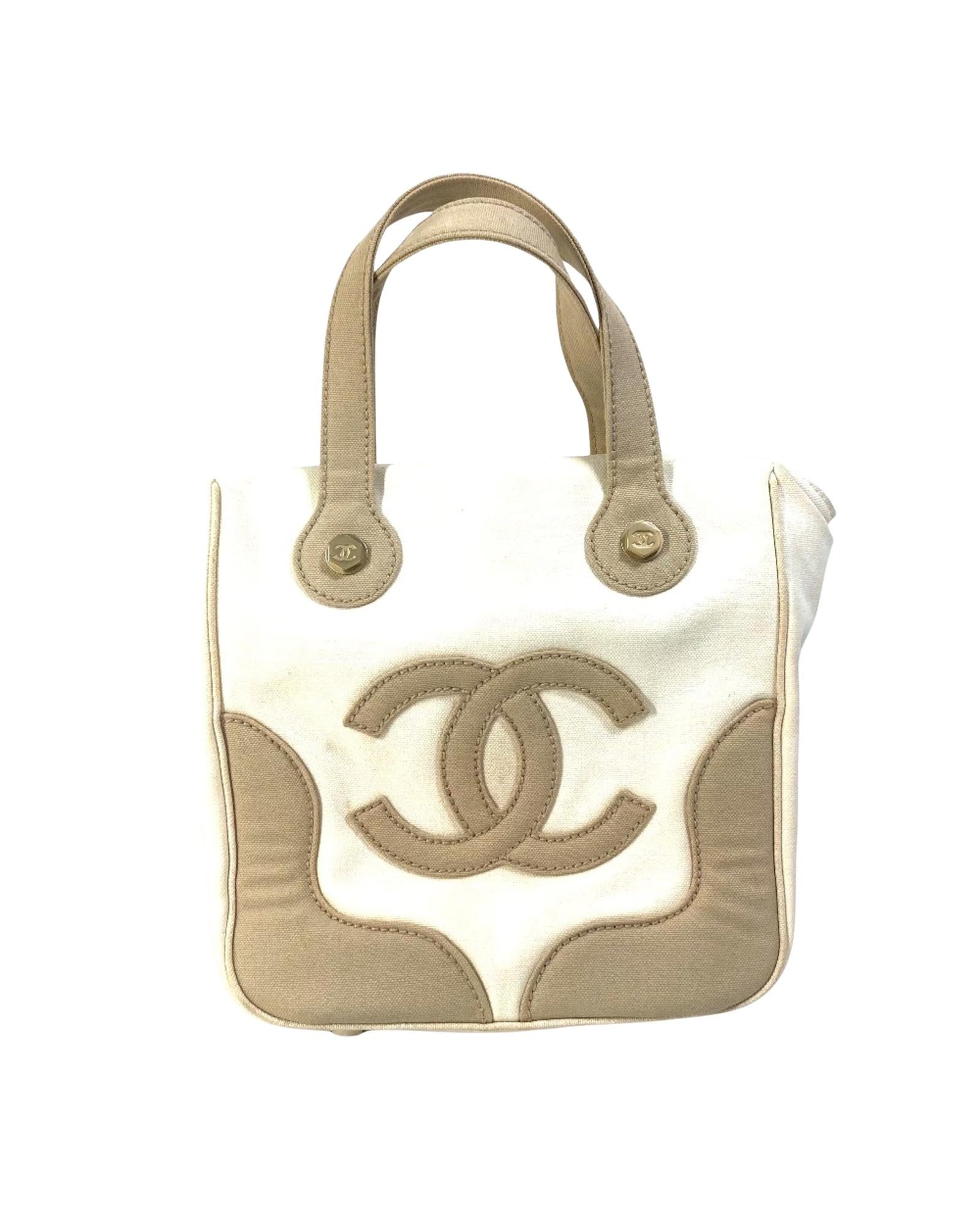 Chanel Canvas Tote Bag Beige and White