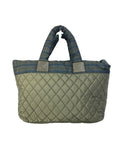 Chanel Quilted Tote Bag Plaid Trim Olive Green