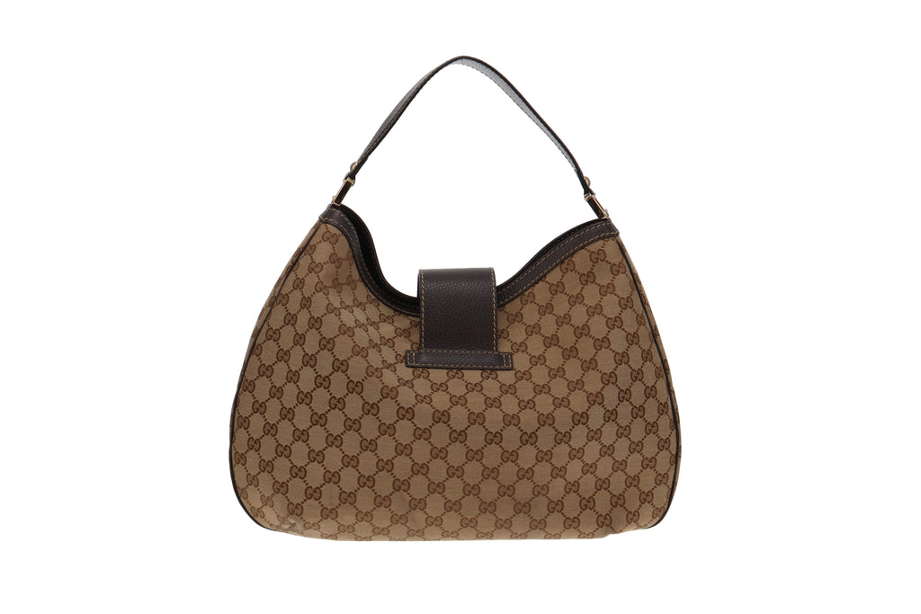 Gucci GG Canvas Hobo Large With Brown Leather Trims