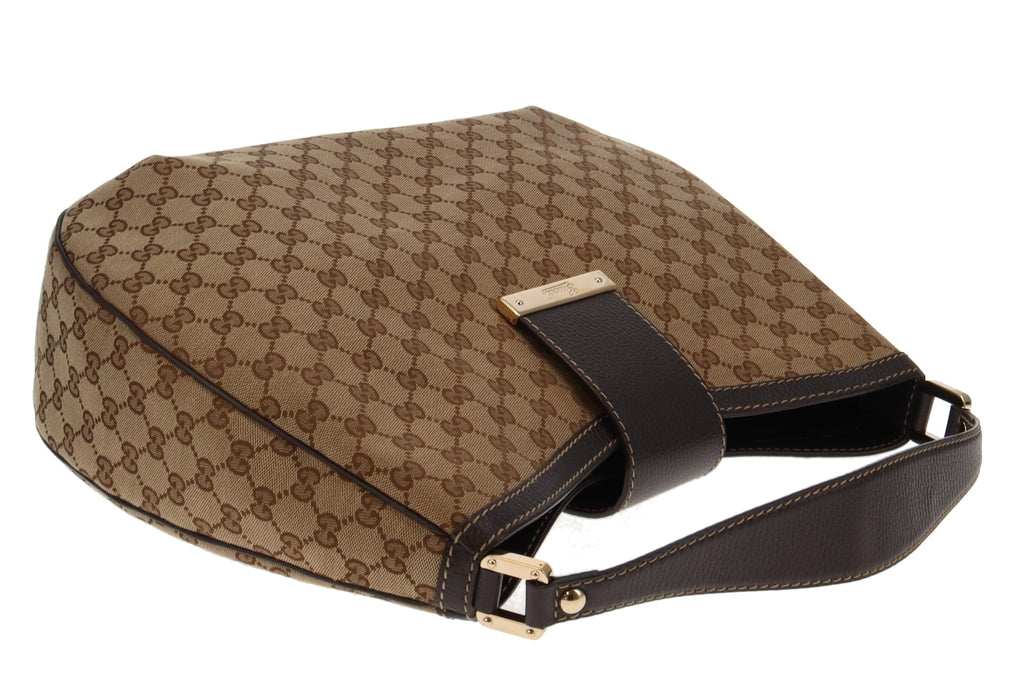 Gucci GG Canvas Hobo Large With Brown Leather Trims