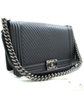 Chanel Grey Leather Designer Bag with Box and Dust Bag