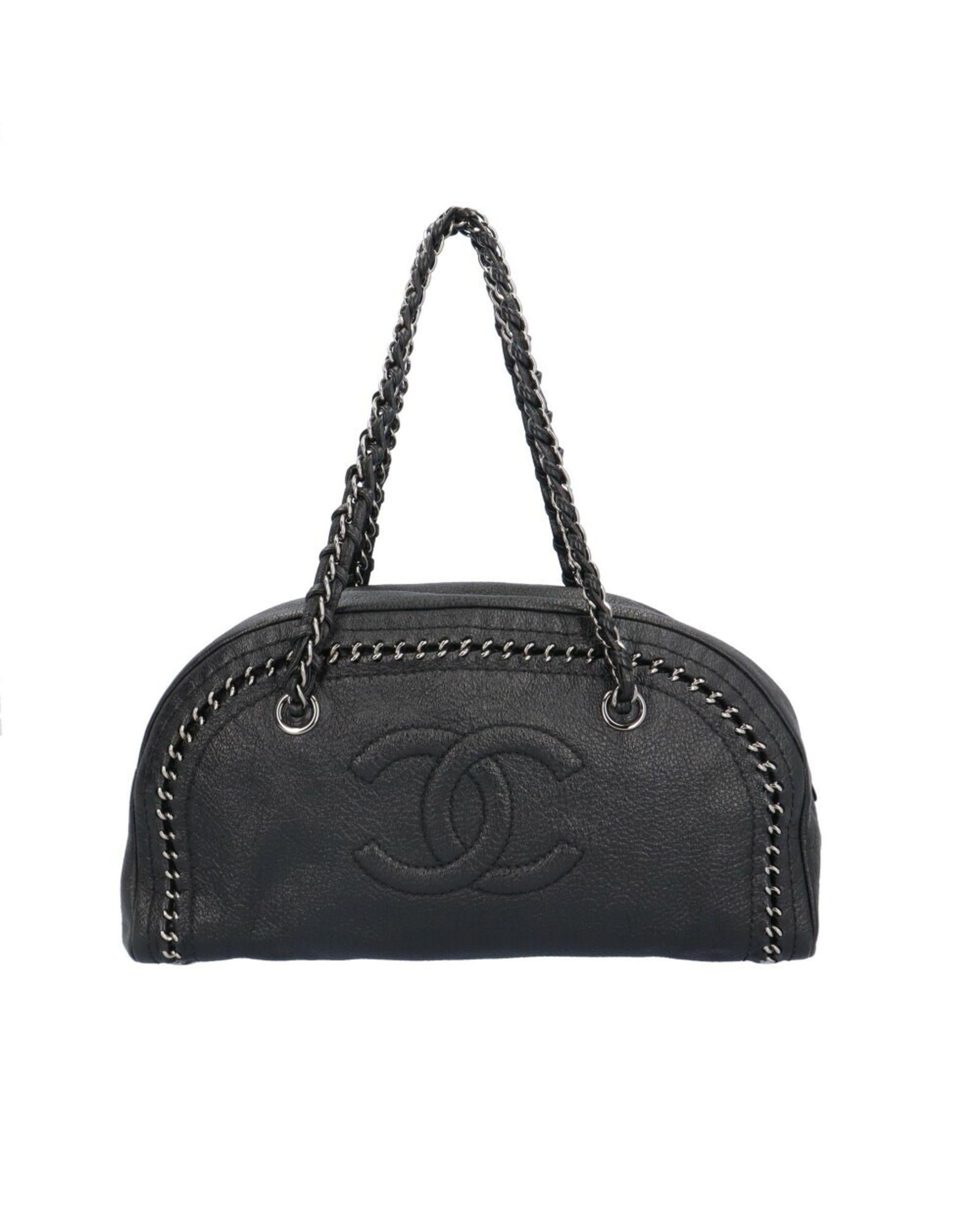 Chanel Chain Bag Black Leather HalfMoon