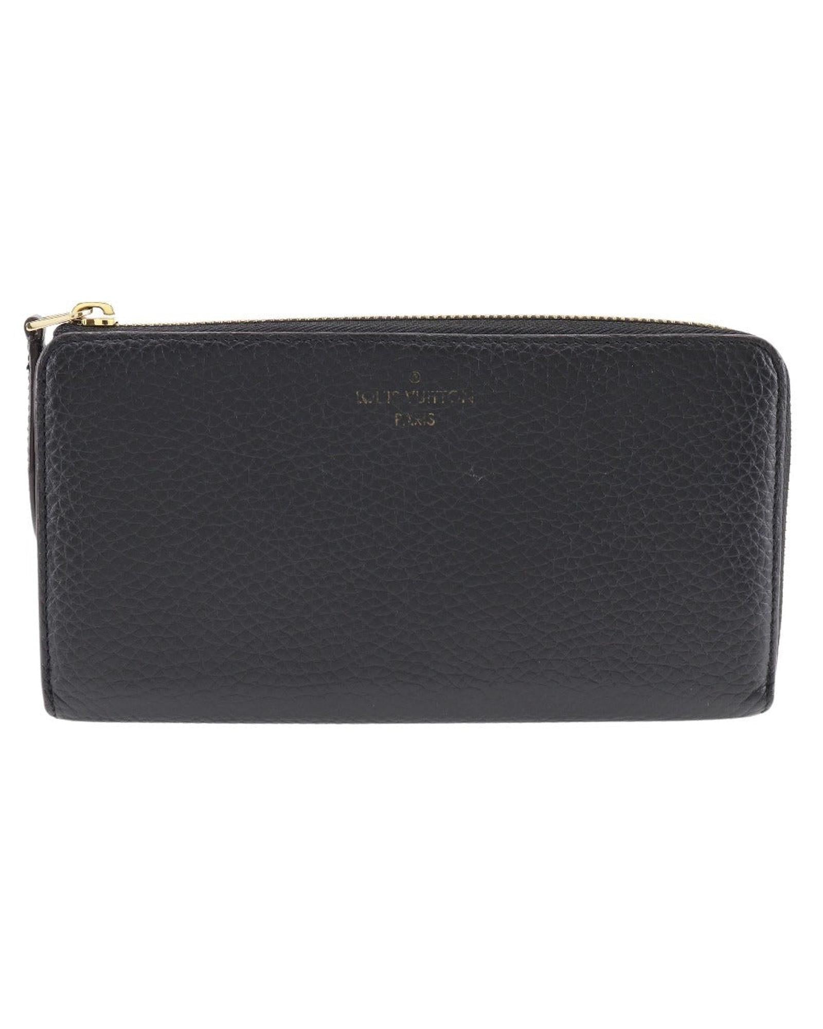 Grained Leather Zip-Around Wallet with Monogram Flower Zipper Pull