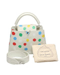 Luxurious White Leather Handbag with Yayoi Kusamas Signature Dot Pattern