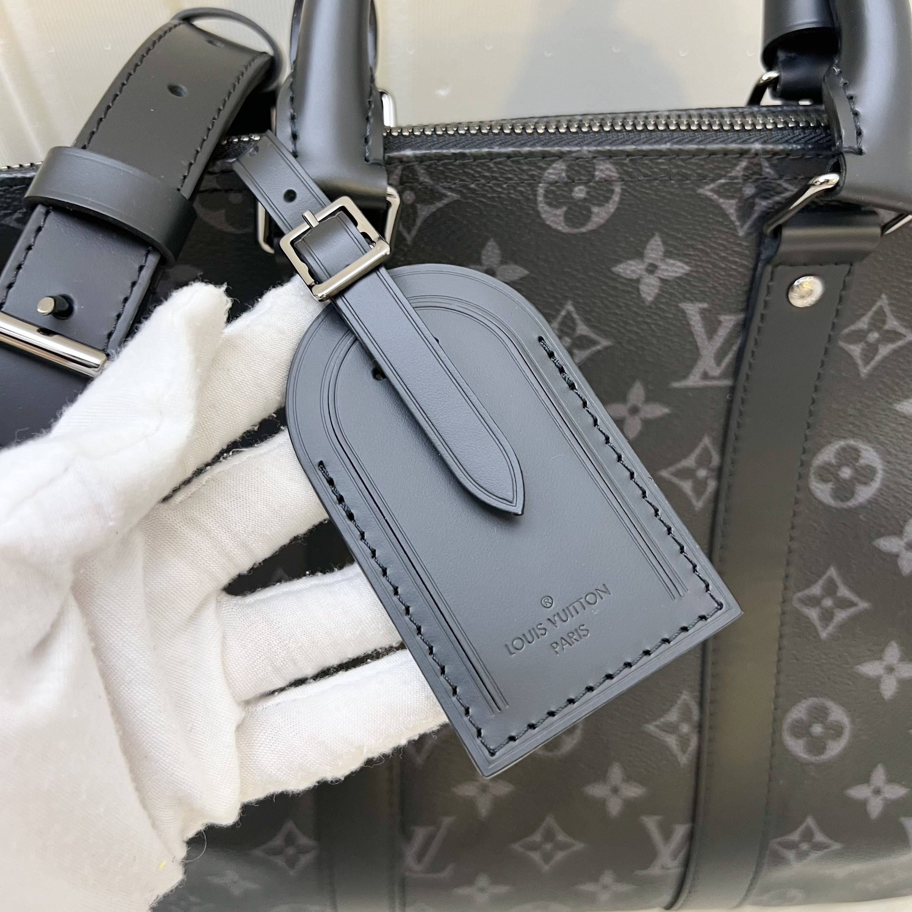 LV Keepall Bandouliere 45 in Monogram Eclipse Canvas and Dark SHW