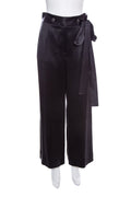 Chanel Rome Collection Black Silk Satin Tie Detail Pant SZ 38