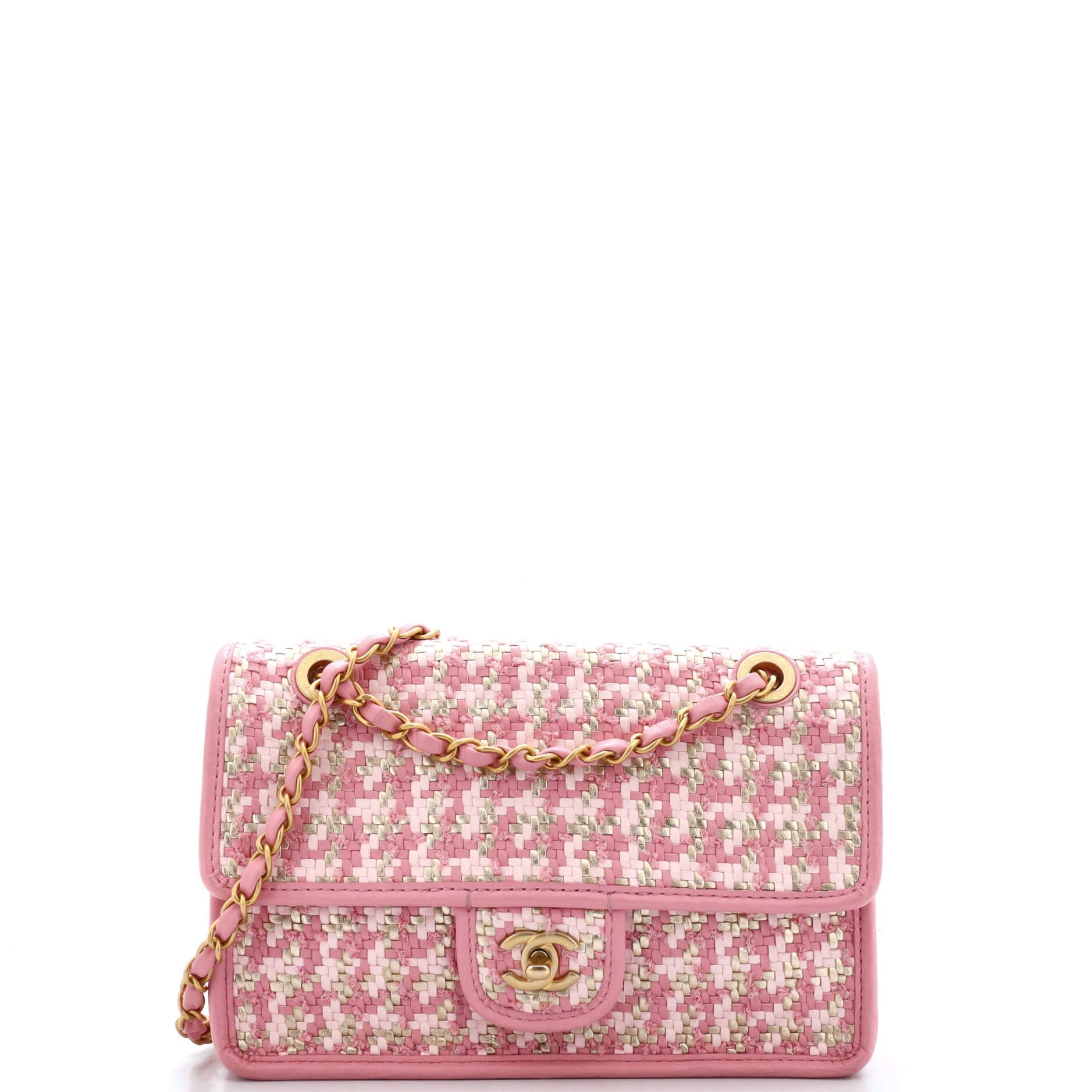 CHANEL Classic Single Flap Bag Woven Lambskin and Viscose Small