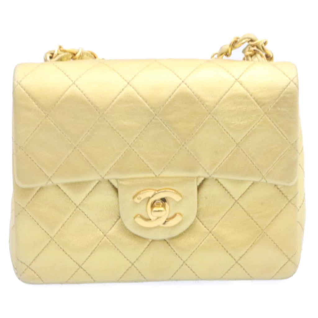 CHANEL Matelasse Chain Flap Shoulder Bag Leather Gold CC 25305A