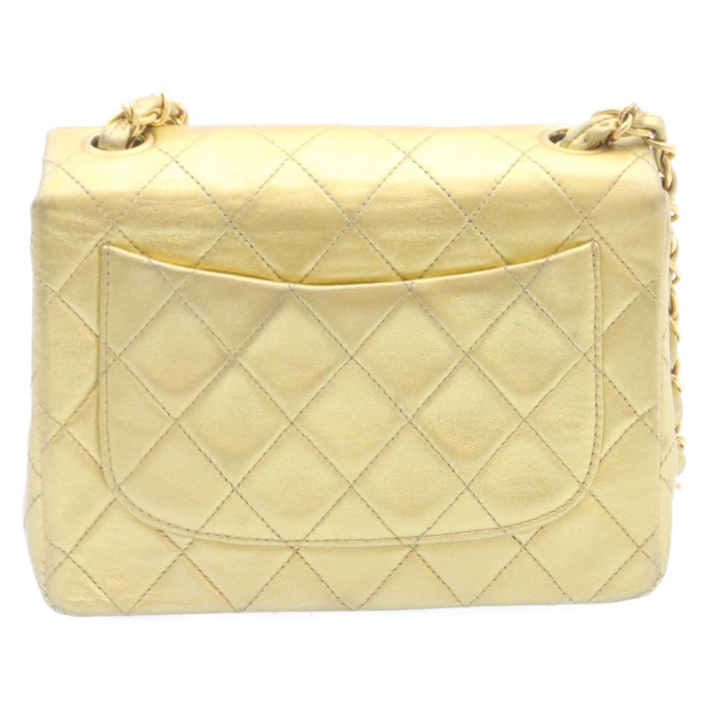 CHANEL Matelasse Chain Flap Shoulder Bag Leather Gold CC 25305A